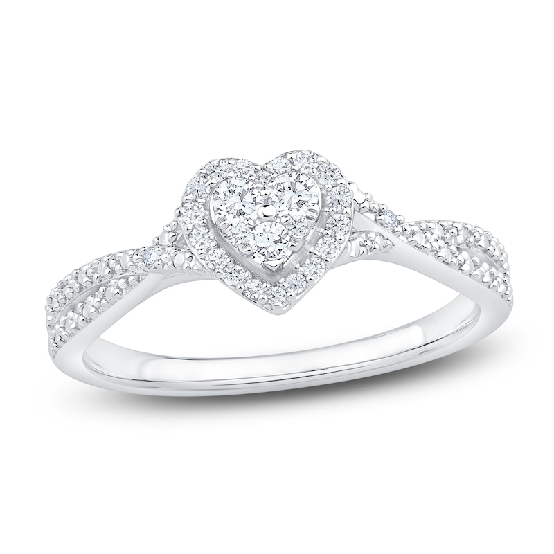 Main Image 1 of Multi-Diamond Heart Halo Promise Ring 1/5 ct tw 10K White Gold