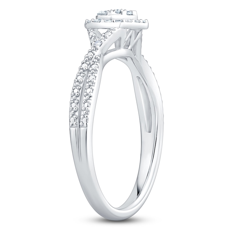 Main Image 2 of Multi-Diamond Heart Halo Promise Ring 1/5 ct tw 10K White Gold