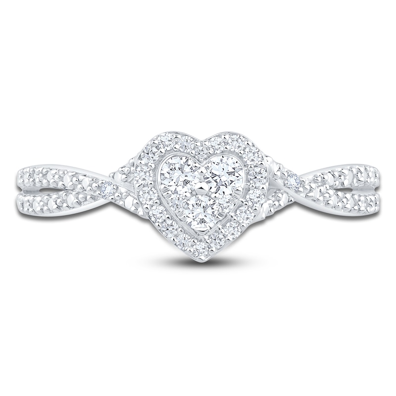 Main Image 3 of Multi-Diamond Heart Halo Promise Ring 1/5 ct tw 10K White Gold
