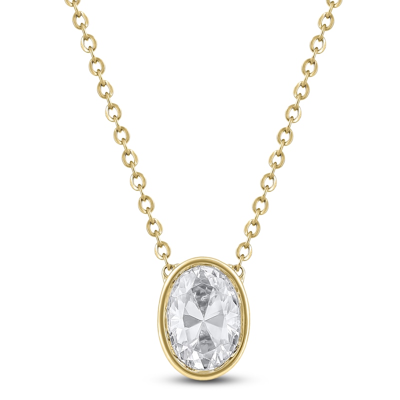 Oval-Cut Lab-Created Diamond Bezel-Set Solitaire Necklace 1 ct tw 18K Yellow Gold 18" (F/VS2)