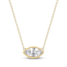 Marquise-Cut Lab-Grown Diamond Bezel-Set Solitaire Necklace 1 ct tw 18K Yellow Gold 18" (F/VS2)
