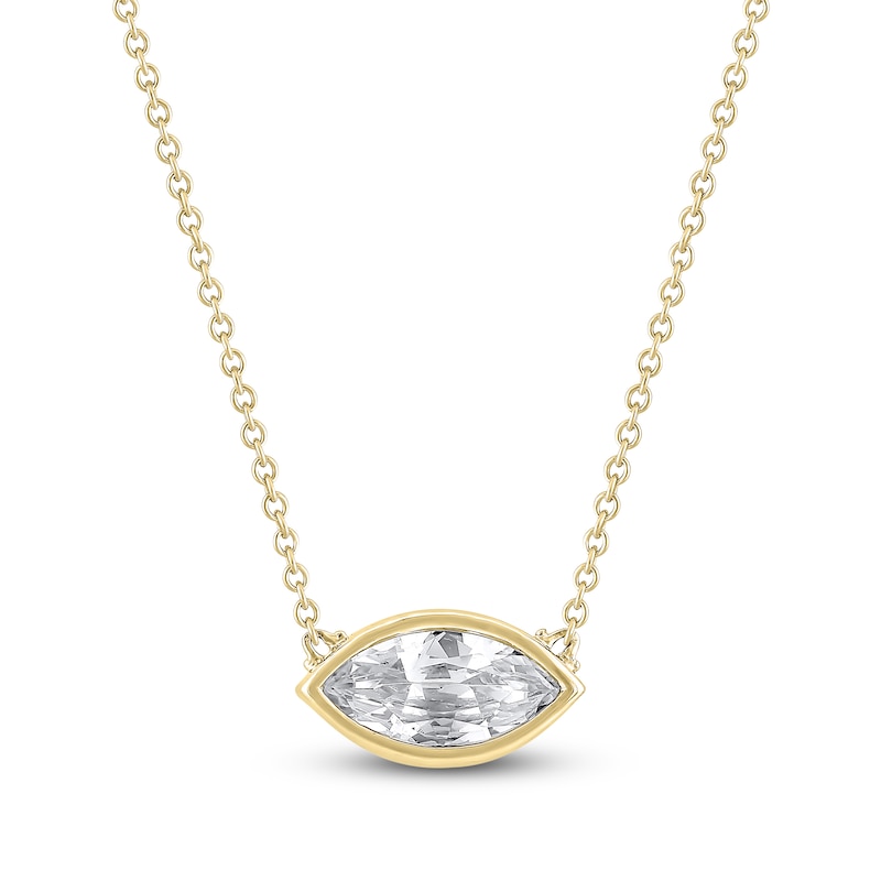 Marquise-Cut Lab-Created Diamond Bezel-Set Solitaire Necklace 1 ct tw 18K Yellow Gold 18" (F/VS2)