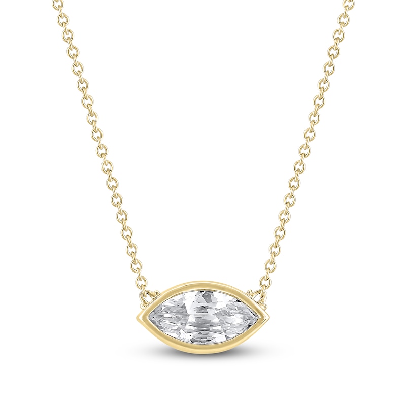 Main Image 1 of Marquise-Cut Lab-Grown Diamond Bezel-Set Solitaire Necklace 1 ct tw 18K Yellow Gold 18" (F/VS2)