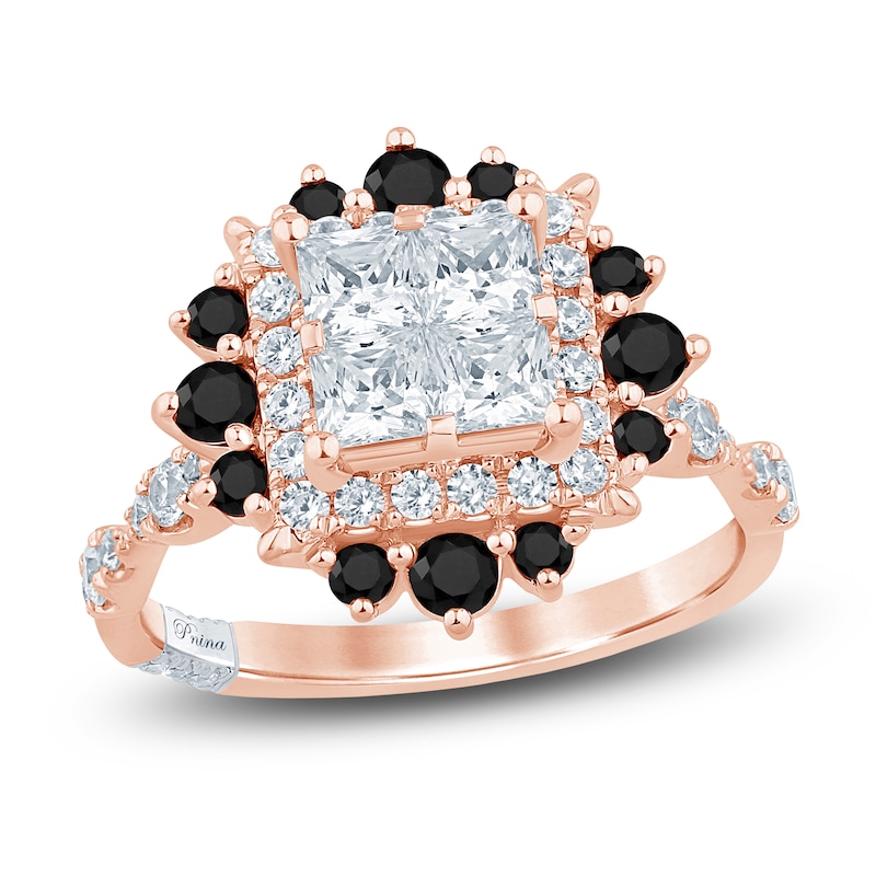 Main Image 1 of Pnina Tornai Princess-Cut Quad White Diamond & Black Diamond Halo Engagement Ring 1-3/4 ct tw 14K Rose Gold