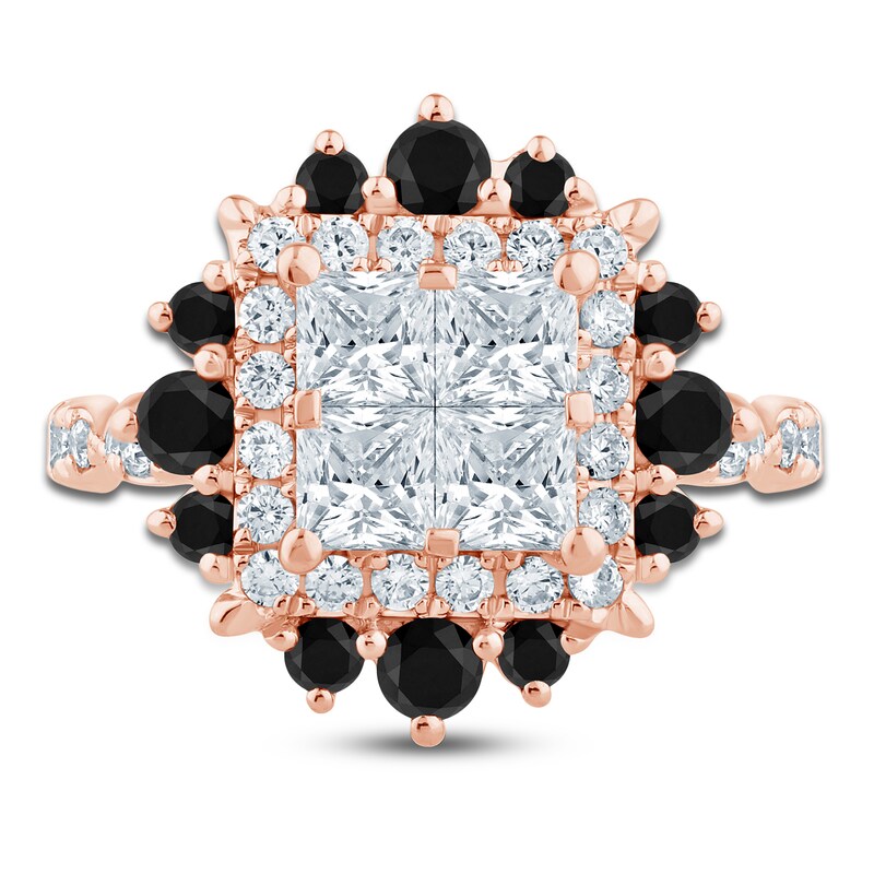 Main Image 3 of Pnina Tornai Princess-Cut Quad White Diamond & Black Diamond Halo Engagement Ring 1-3/4 ct tw 14K Rose Gold