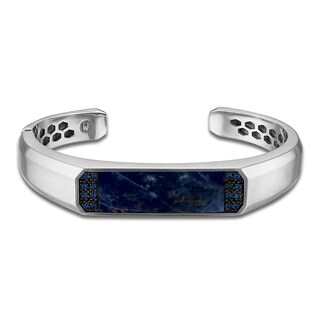 Lancel Silver and Blue cuff bracelet Lancel bracelet - silver and navy blue steel Silvery ref  main image 4