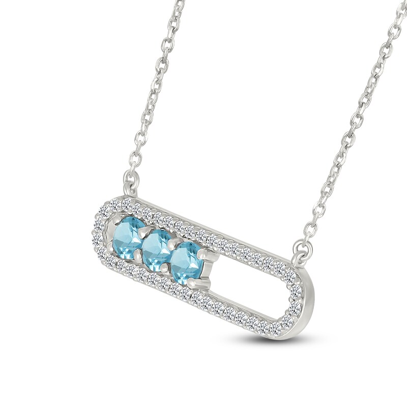 Main Image 2 of Swiss Blue Topaz & White Lab-Created Sapphire Three-Stone Paperclip Necklace Sterling Silver 18"