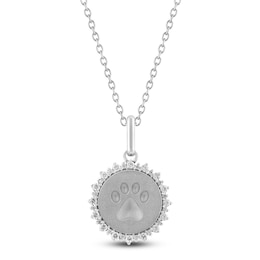 Diamond Paw Print Medallion Necklace 1/4 ct tw Sterling Silver 18"