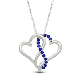 Blue Lab-Created Sapphire Entwined Hearts Necklace Sterling Silver 18"