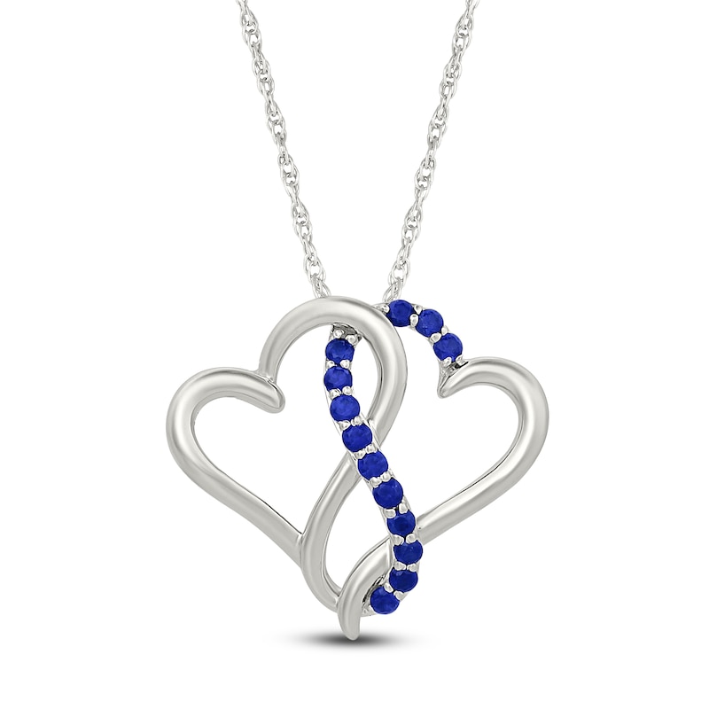 Main Image 1 of Blue Lab-Created Sapphire Entwined Hearts Necklace Sterling Silver 18"