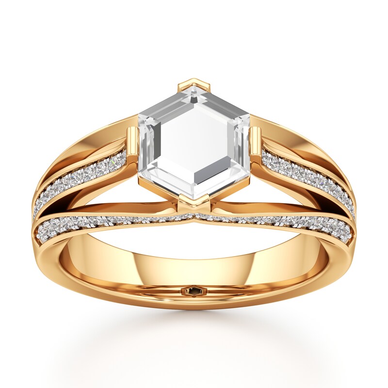Main Image 1 of J'Lure Lab-Grown Diamond Hexagon Portrait-Cut Engagement Ring 1-3/8 ct tw 18K Yellow Gold