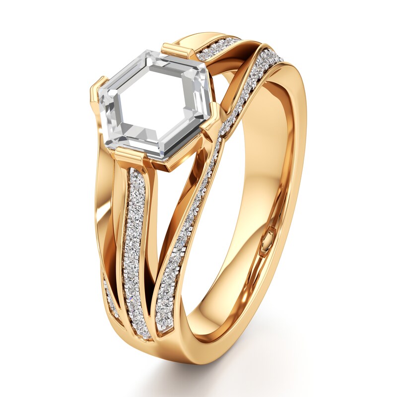 Main Image 4 of J'Lure Lab-Grown Diamond Hexagon Portrait-Cut Engagement Ring 1-3/8 ct tw 18K Yellow Gold