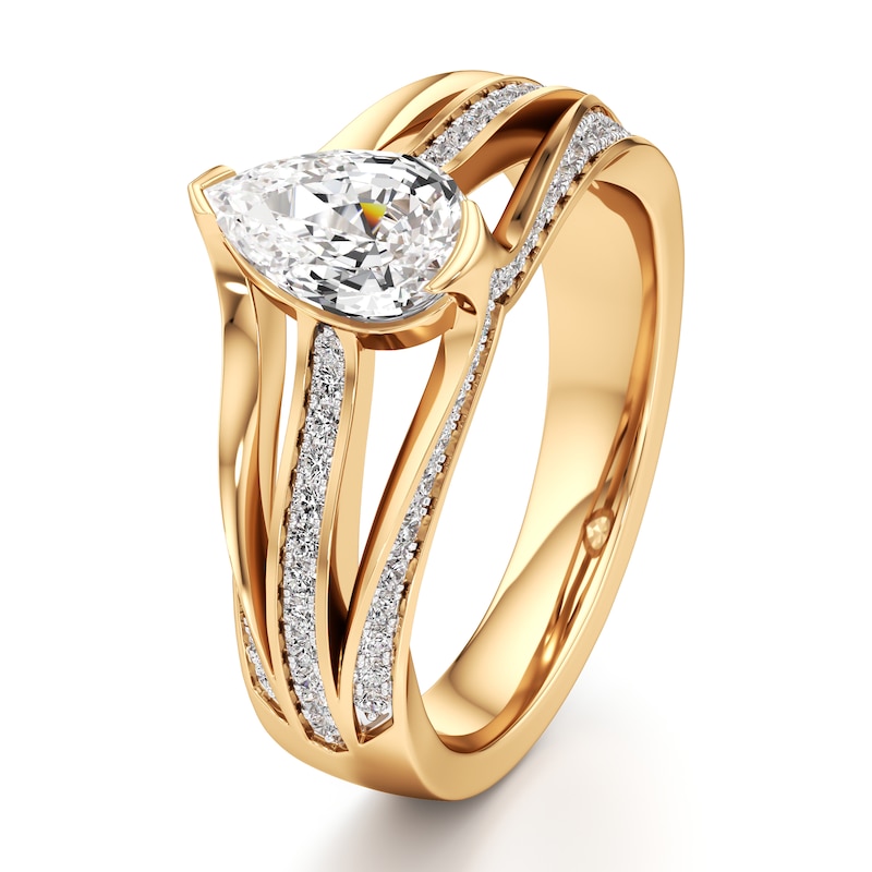 Main Image 4 of J'Lure Lab-Grown Diamond Pear Step-Cut Engagement Ring 1-3/8 ct tw 18K Yellow Gold