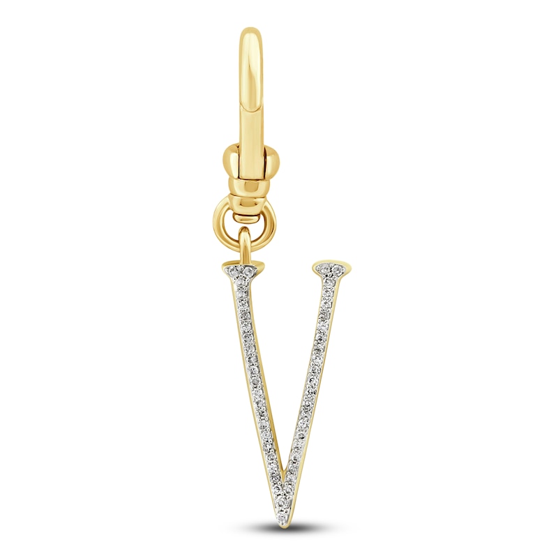 Main Image 1 of Charm'd by Lulu Frost Diamond Letter V Charm 1/15 ct tw Pavé Round 10K Yellow Gold