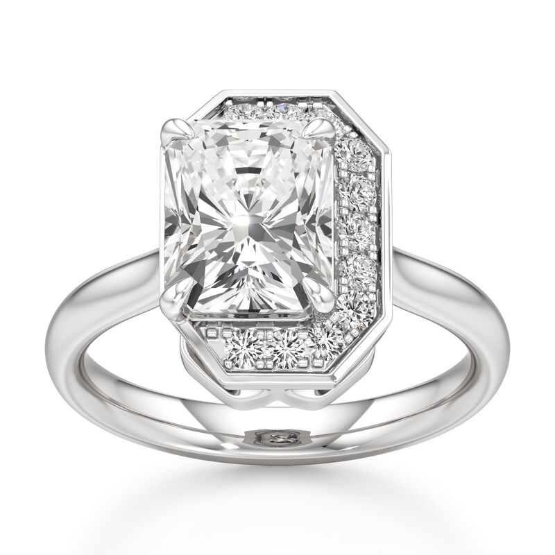 Main Image 1 of J'Lure Radiant Brilliant-Cut Lab-Grown Diamond Half-Halo Engagement Ring 3-1/6 ct tw 18K White Gold