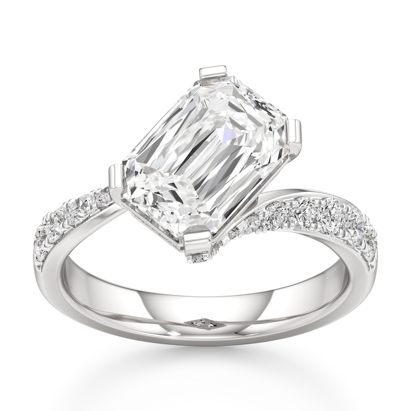 Main Image 1 of J'Lure Imperial-Emerald Step-Cut Lab-Grown Diamond Bypass Engagement Ring 3-1/2 ct tw 18K White Gold