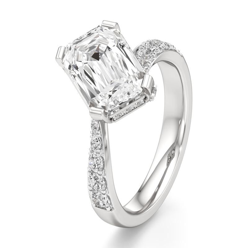 Main Image 4 of J'Lure Imperial-Emerald Step-Cut Lab-Grown Diamond Bypass Engagement Ring 3-1/2 ct tw 18K White Gold
