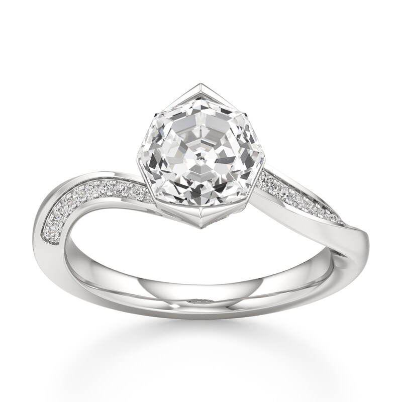 Main Image 1 of J'Lure Octagon Step-Cut Lab-Created Diamond Bypass Engagement Ring 2-1/6 ct tw 18K White Gold