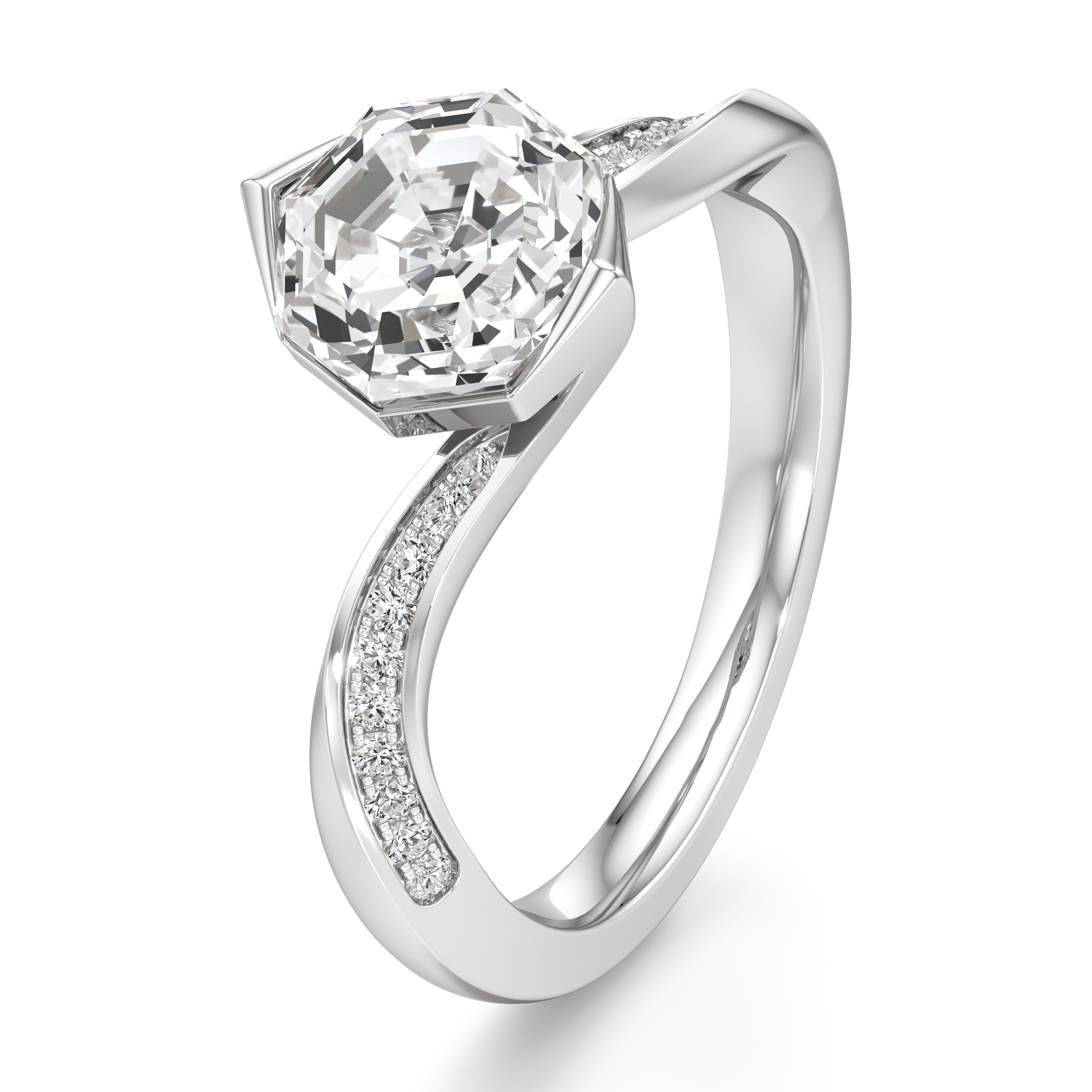 Main Image 4 of J'Lure Octagon Step-Cut Lab-Created Diamond Bypass Engagement Ring 2-1/6 ct tw 18K White Gold