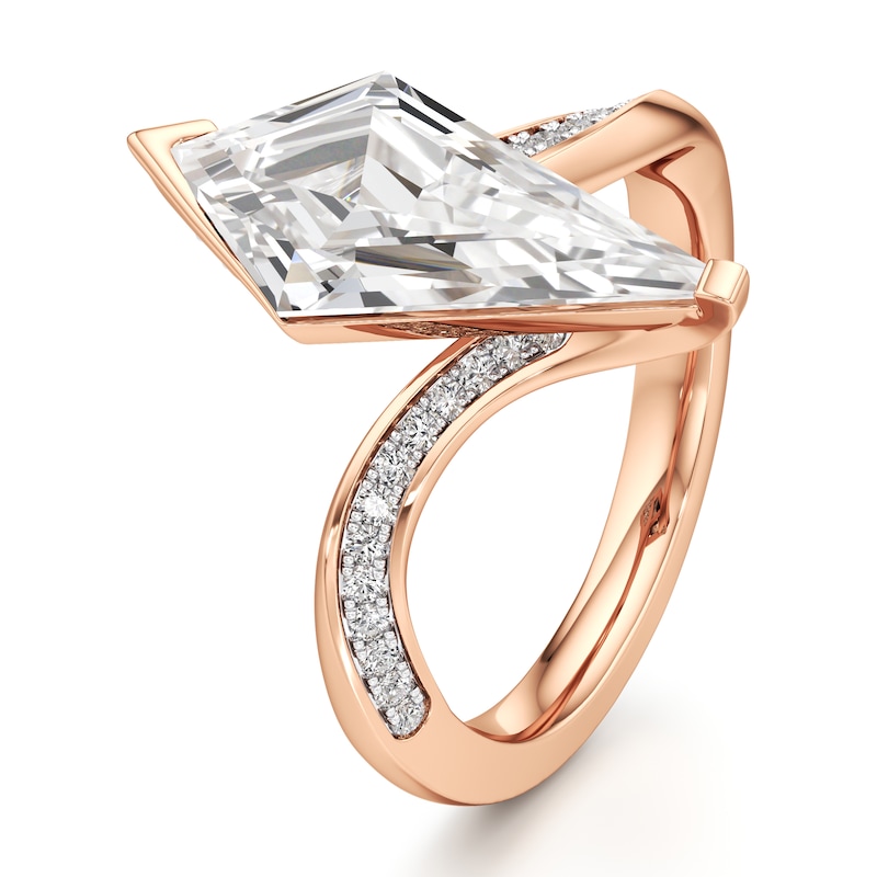 Main Image 4 of J'Lure Kite Step-Cut Lab-Grown Diamond Bypass Engagement Ring 3-1/5 ct tw 18K Rose Gold