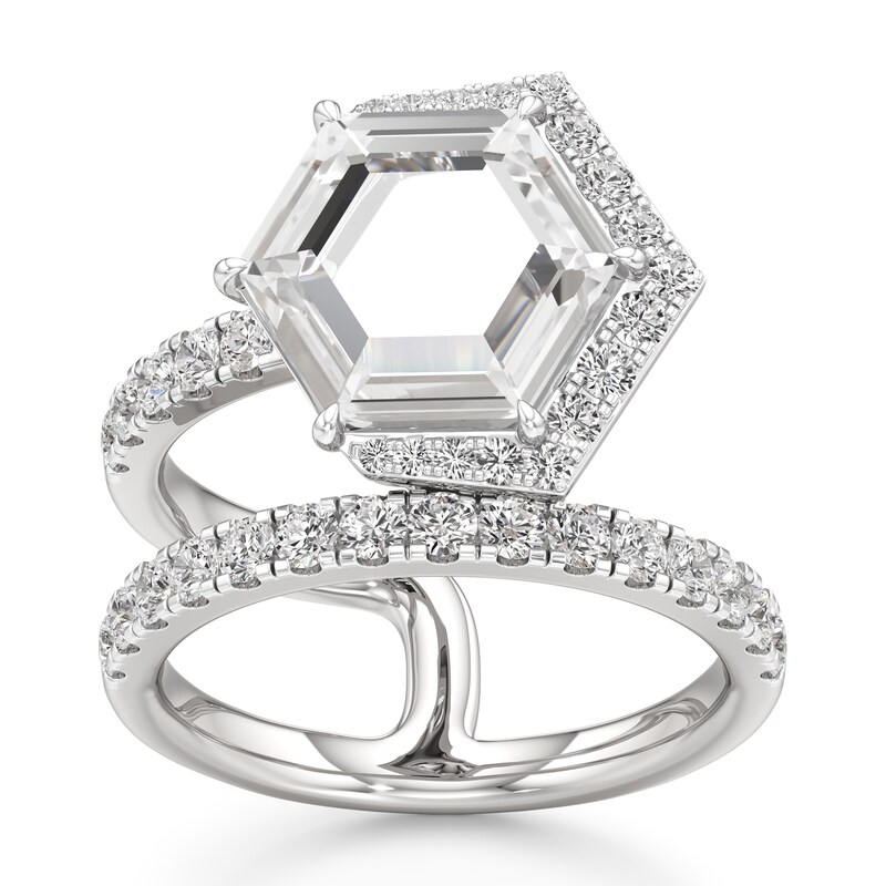 Main Image 1 of J'Lure Hexagon Portrait-Cut Lab-Grown Diamond Spiral Engagement Ring 3-3/4 ct tw 18K White Gold