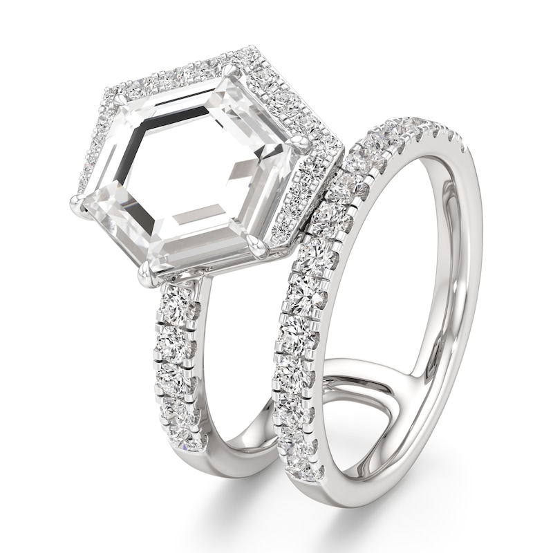 Main Image 4 of J'Lure Hexagon Portrait-Cut Lab-Grown Diamond Spiral Engagement Ring 3-3/4 ct tw 18K White Gold