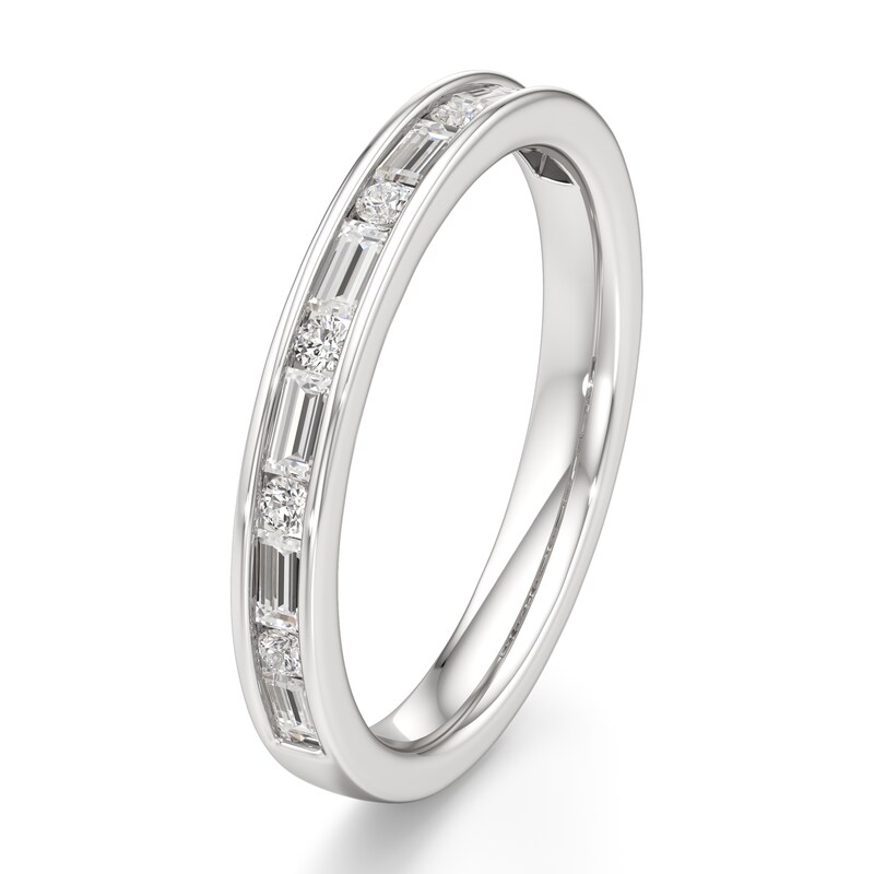 Main Image 4 of J'Lure Baguette & Round-Cut Lab-Created Diamond Wedding Band 3/8 ct tw 18K White Gold