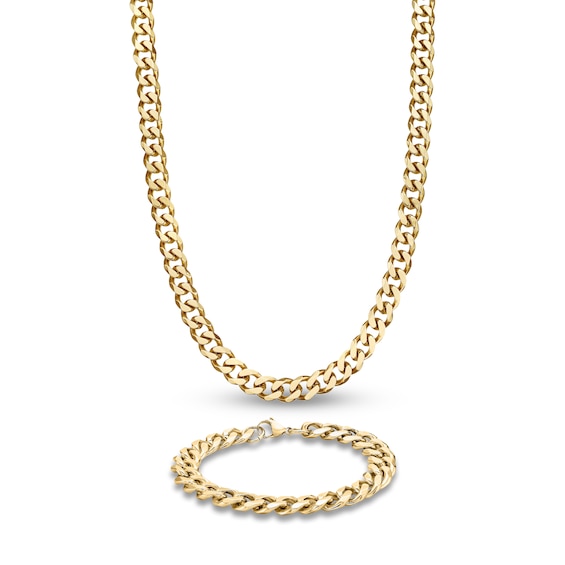 Curb Chain Necklace & Bracelet Gift Set Yellow Ion-Plated Stainless Steel