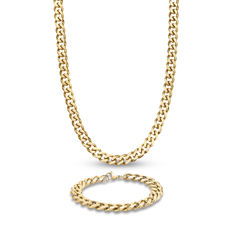 Curb Chain Necklace & Bracelet Gift Set Yellow Ion-Plated Stainless Steel