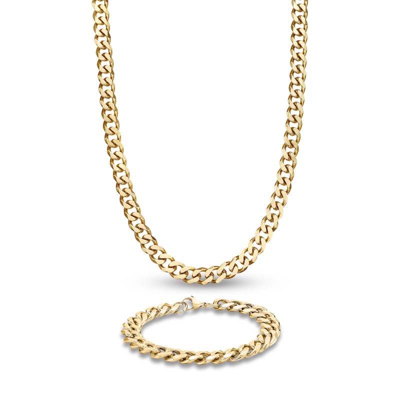 Main Image 1 of Curb Chain Necklace & Bracelet Gift Set Yellow Ion-Plated Stainless Steel
