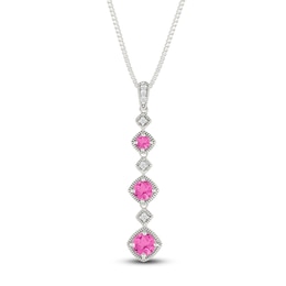 Pink & White Lab-Created Sapphire Drop Necklace Sterling Silver 18"
