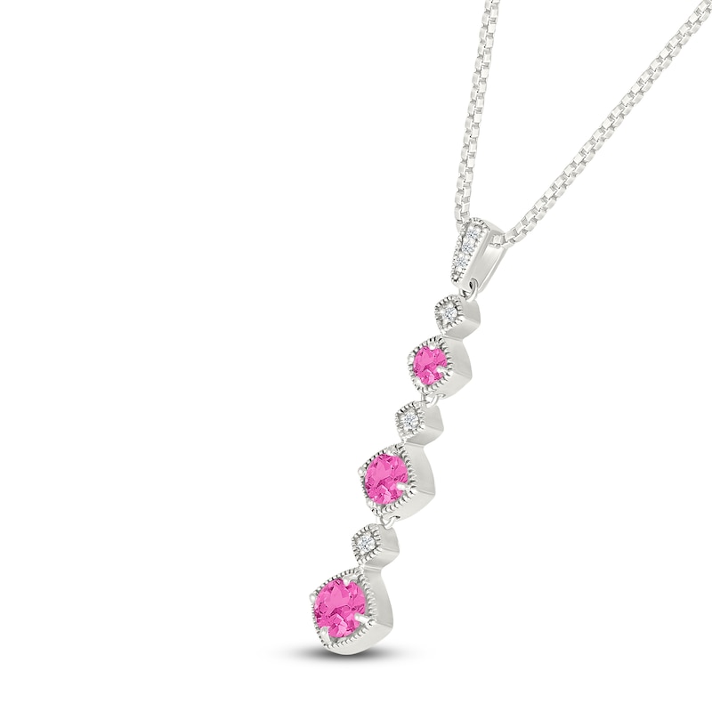 Main Image 2 of Pink & White Lab-Created Sapphire Drop Necklace Sterling Silver 18"