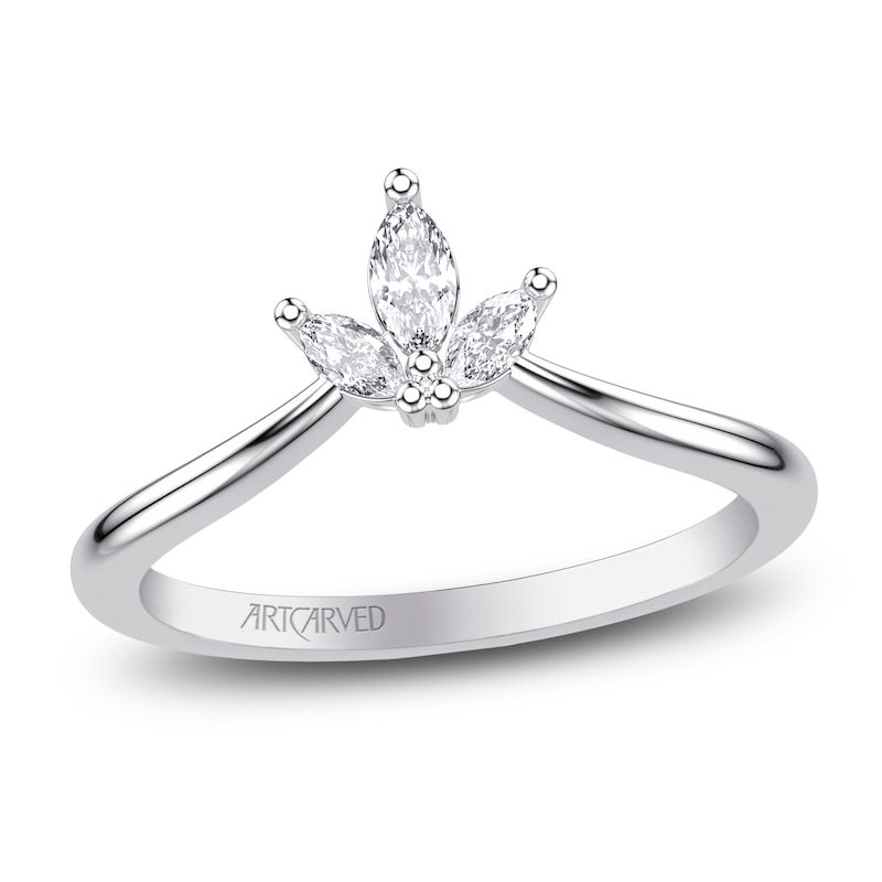 Main Image 1 of ArtCarved Marquise-Cut Diamond Three-Stone Contour Anniversary Ring 1/5 ct tw 14K White Gold