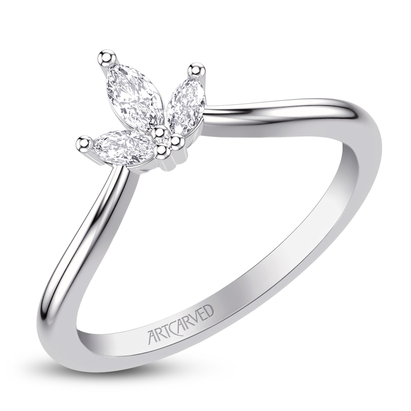 Main Image 2 of ArtCarved Marquise-Cut Diamond Three-Stone Contour Anniversary Ring 1/5 ct tw 14K White Gold
