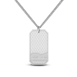 Men's Name & Initial Dog Tag Necklace Sterling Silver 22"