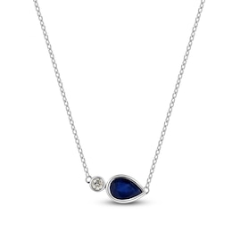 Pear-Shaped Natural Blue Sapphire & Diamond Accent Bezel-Set Necklace 14K White Gold 17"