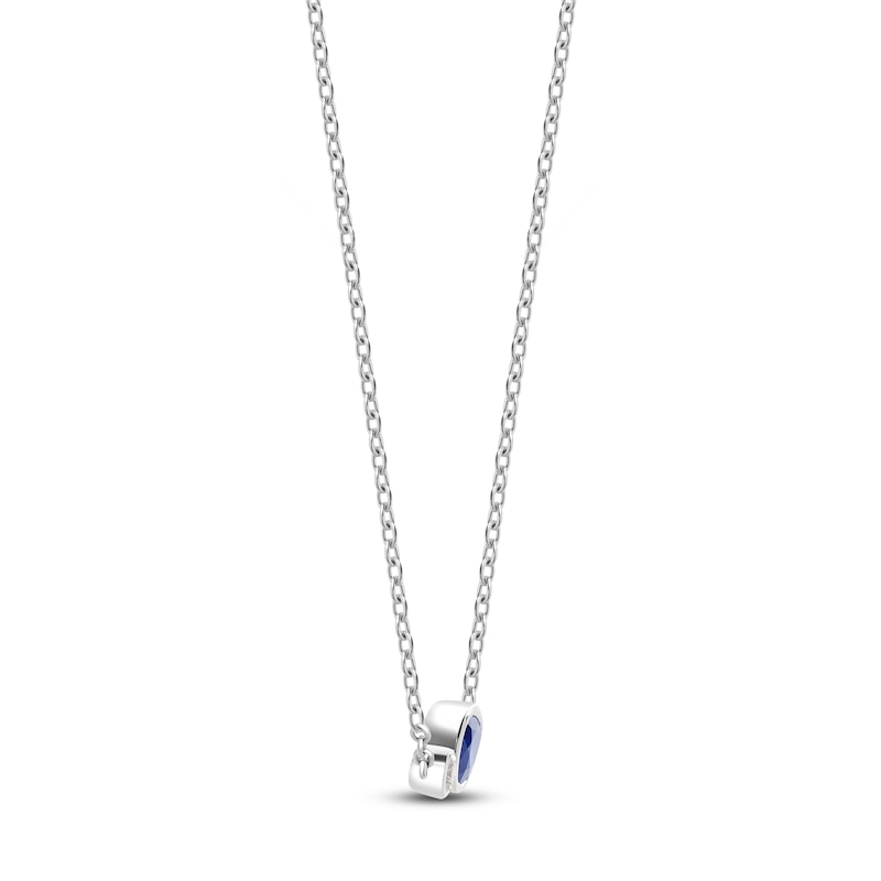 Main Image 2 of Pear-Shaped Natural Blue Sapphire & Diamond Accent Bezel-Set Necklace 14K White Gold 17"