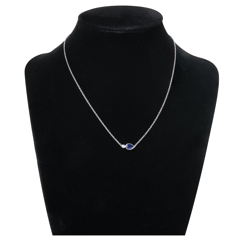 Main Image 3 of Pear-Shaped Natural Blue Sapphire & Diamond Accent Bezel-Set Necklace 14K White Gold 17"