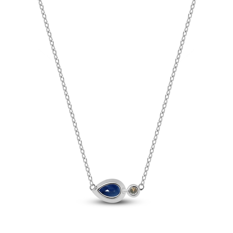 Main Image 5 of Pear-Shaped Natural Blue Sapphire & Diamond Accent Bezel-Set Necklace 14K White Gold 17"