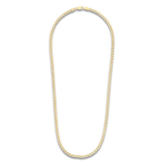 Box Chain Necklace 3.4mm Hollow 14K Yellow Gold 22"