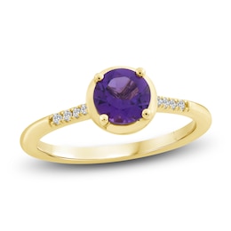 Natural Amethyst & Diamond Ring 1/20 ct tw 10K Yellow Gold