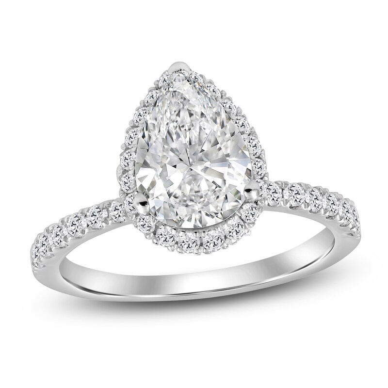 Main Image 1 of Pear-Shaped Lab-Grown Diamond Halo Engagement Ring 2-3/4 ct tw Platinum