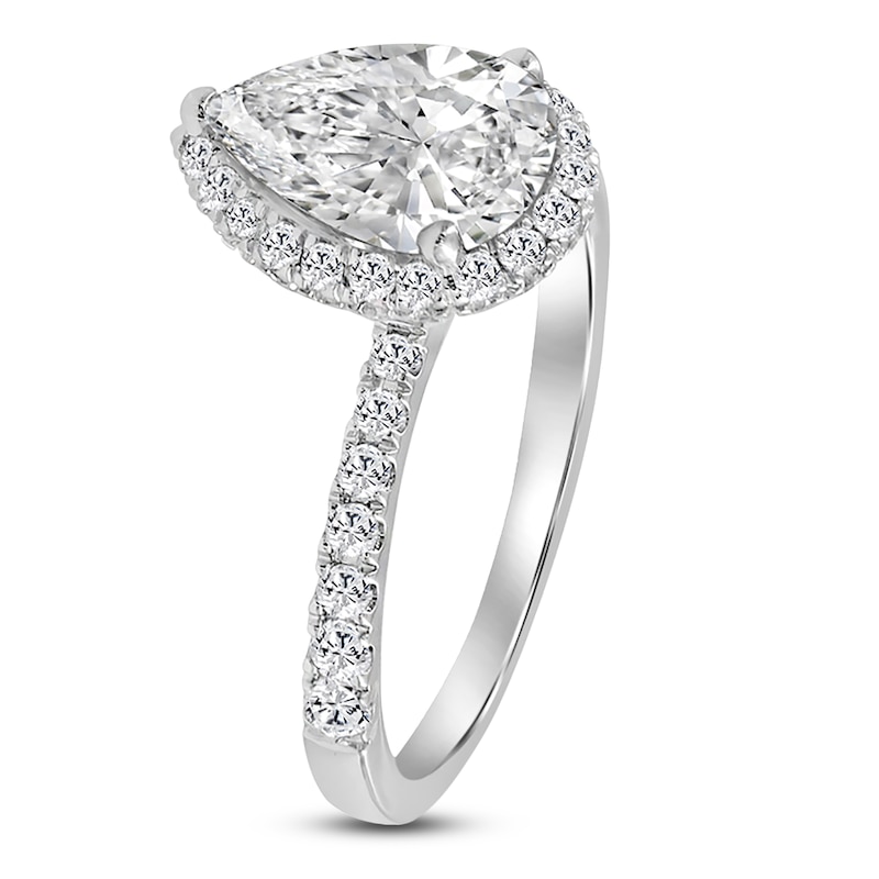 Main Image 2 of Pear-Shaped Lab-Grown Diamond Halo Engagement Ring 2-3/4 ct tw Platinum