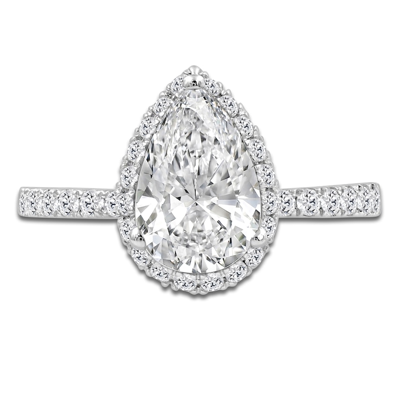 Main Image 3 of Pear-Shaped Lab-Grown Diamond Halo Engagement Ring 2-3/4 ct tw Platinum