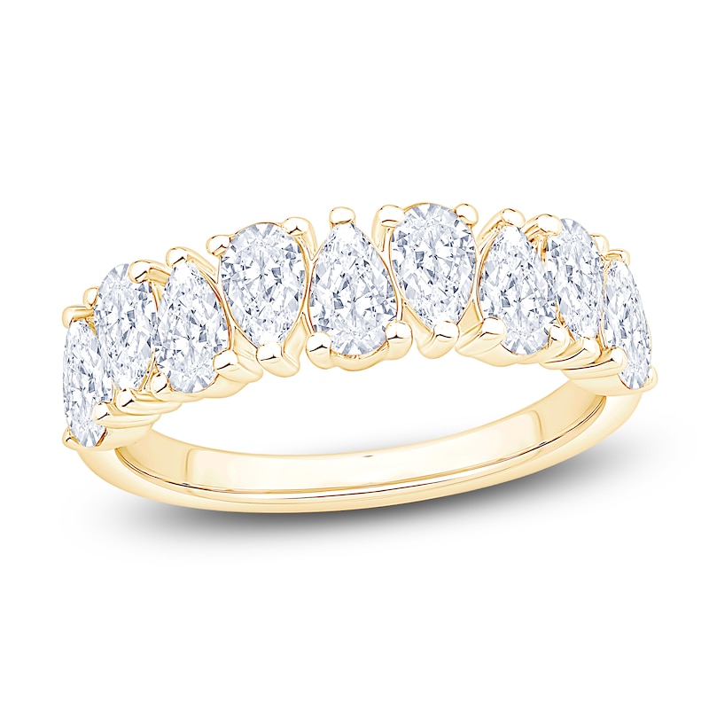 Main Image 1 of Pear-Shaped Lab-Grown Diamond Alternating Anniversary Ring 2 ct tw 14K Yellow Gold