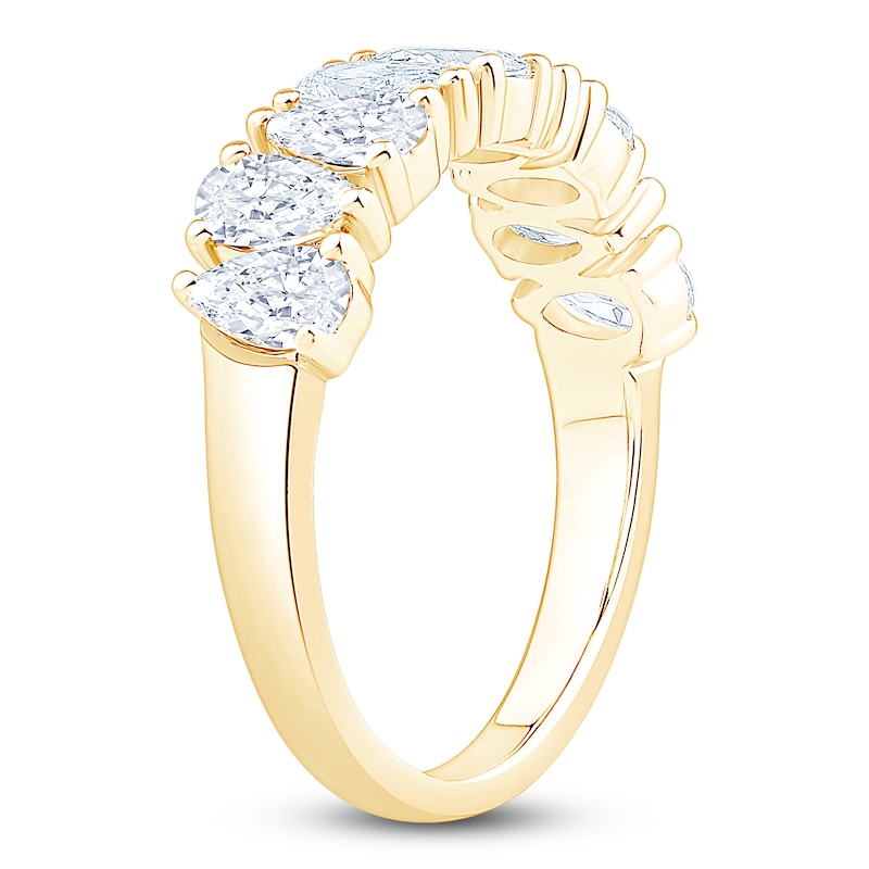 Main Image 2 of Pear-Shaped Lab-Grown Diamond Alternating Anniversary Ring 2 ct tw 14K Yellow Gold