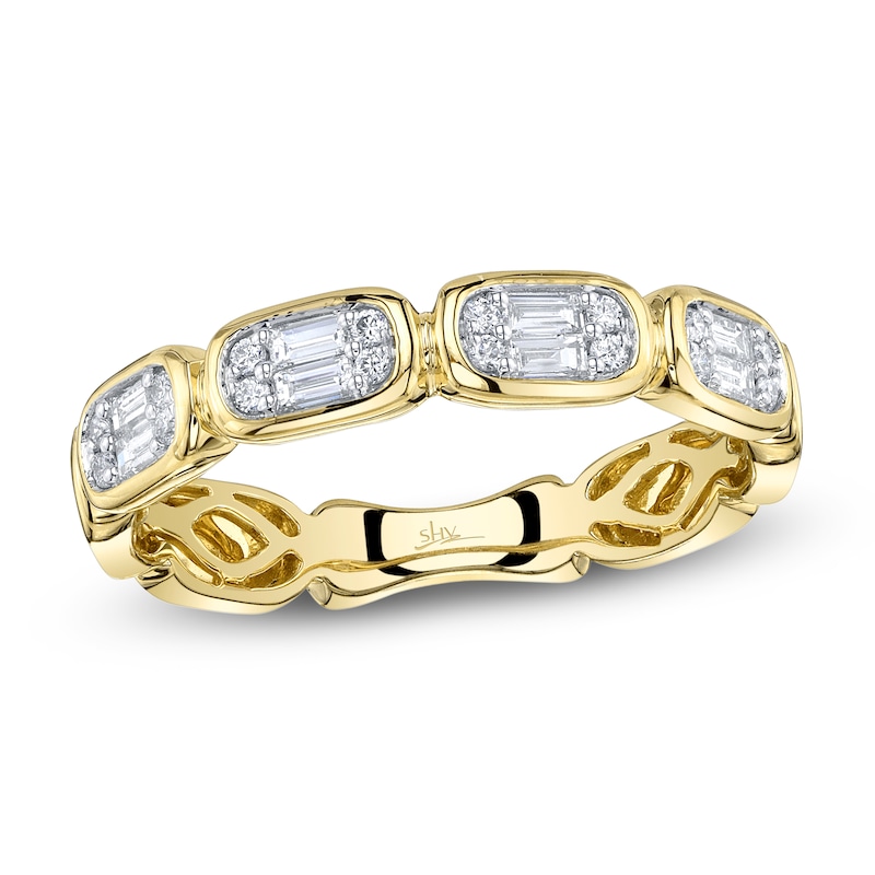 Main Image 1 of Shy Creation Baguette & Round-Cut Multi-Diamond Ring 1/5 ct tw 14K Yellow Gold SC55027009RD