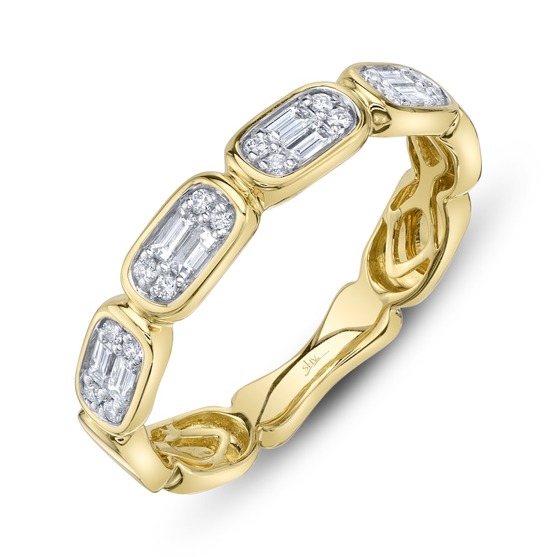 Main Image 2 of Shy Creation Baguette & Round-Cut Multi-Diamond Ring 1/5 ct tw 14K Yellow Gold SC55027009RD