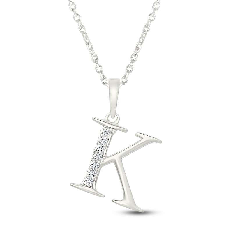Main Image 1 of Diamond Initial K Necklace 1/20 ct tw 10K White Gold 18"