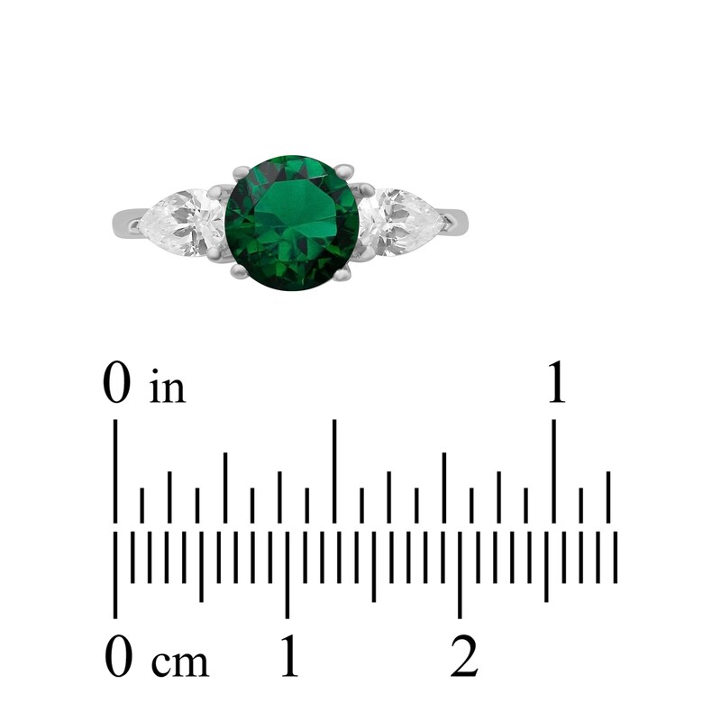 Main Image 3 of Lab-Created Emerald & White Lab-Created Sapphire Three-Stone Ring Sterling Silver